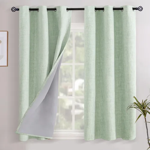 Vista 96 de YoungsTex - Cortinas opacas de lino para dormitorio, oscurecimiento de la habitación, cortinas con textura de lino, paneles con aislamiento térmico