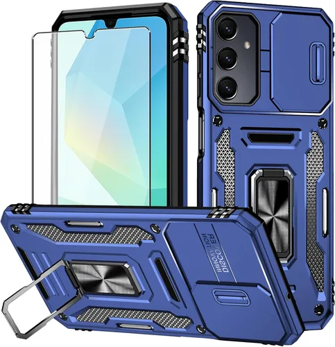 Vista 12 de Para Samsung Galaxy A16 5G Funda con Protector de Pantalla y con Cubierta de Cámara, Soporte Giratório de 360° Grado Militar (Resistente) Protector