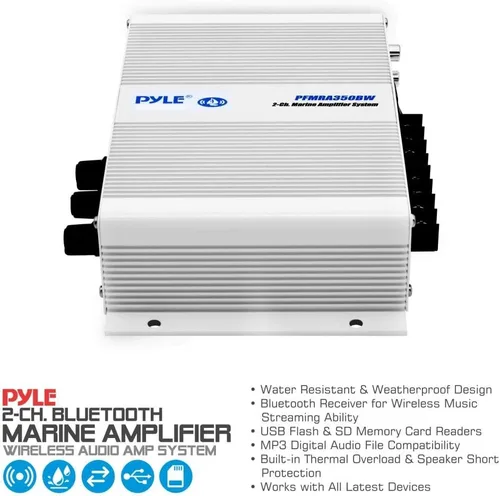 Vista 5 de Pyle Home Marine Amplificador de coche – 2 canales puente compacto 200 vatios RMS 4 OHM rango completo monobloque estéreo e impermeable – Receptor
