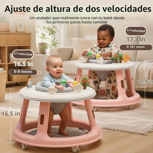 Vista 5 de Andador de bebé 5 en 1 con ruedas, gorila, andador de empuje y mesa de Rosa claro