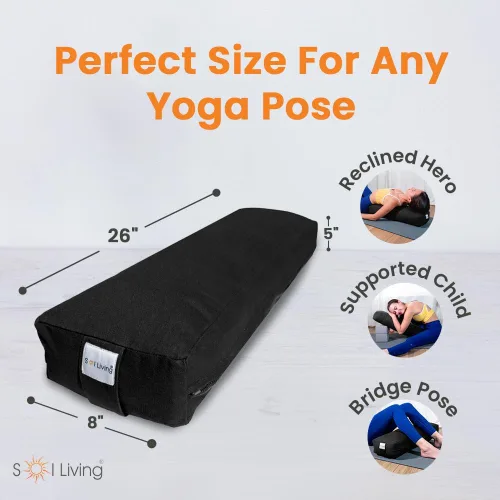 Vista 2 de Sol Living Rectangular Yoga Bolster Meditation Pillow, Extra Firm Cotton Negro