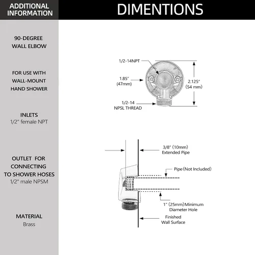 Vista 2 de A725 Round Drop Ell Handheld Shower Wall Connector Reemplazar para Moen, Cromo