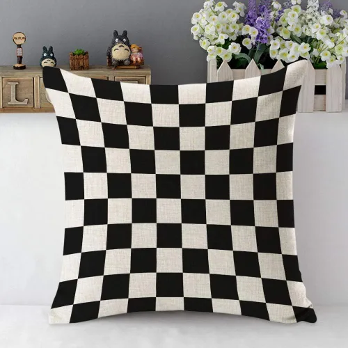 Vista 5 de Mugod Funda de almohada decorativa de tablero de ajedrez, patrón geométrico a cuadros, algodón y lino, fundas de almohada cuadradas estándar