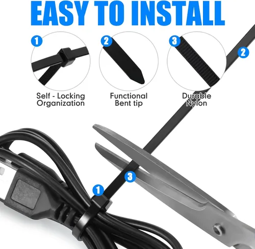 Vista 4 de 3000 bridas para cables resistentes a granel, bridas de nailon autobloqueantes para plantas, jardinería, agricultura, rejilla, valla de pared