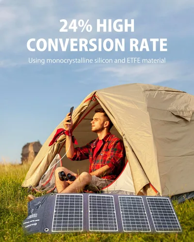 Vista 2 de ELECAENTA Cargador de panel solar portátil de 30 W, carga rápida USB C de 18 W, puertos QC 3.0 y USB A para teléfonos celulares, tabletas, cámara