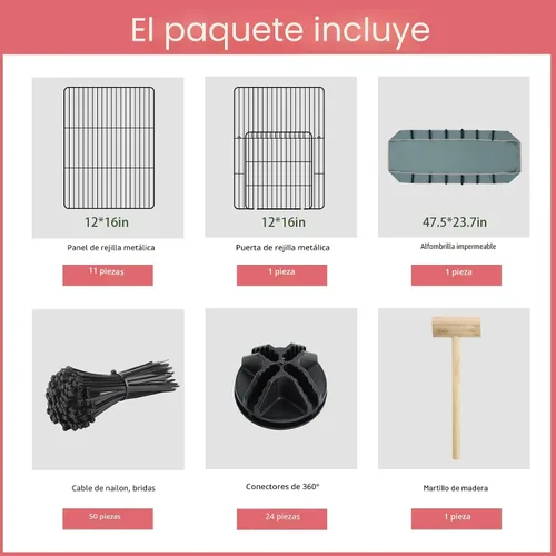 Vista 2 de VISCOO Corralito de 12 Paneles para Animales Pequeños, 48" x 24" x 16" Corralito para Mascotas con Alfombrilla Impermeable, Jaula C&C