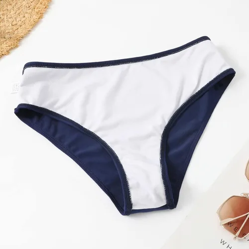 Vista 2 de Conjunto de bikini de 2 piezas para mujer, cuello en V profundo, traje de baño triangular, traje de baño con cuello en V