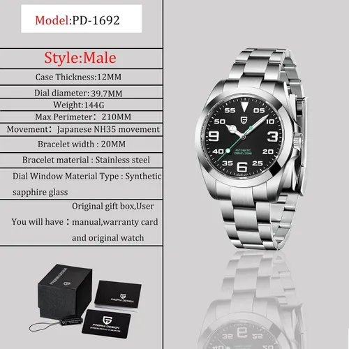Vista 6 de Watch Mens Pagani Design Watches for Men Luxury Automatic Watch Men's AR Sapphire Glass Mechanical Wristwatch Japan NH35 Movement Stainless Steel