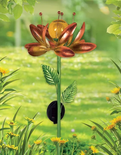 Vista 2 de Sunset Vista Designs 93813 Solar Collection - Estaca giratoria iluminada de 57 pulgadas, flor naranja