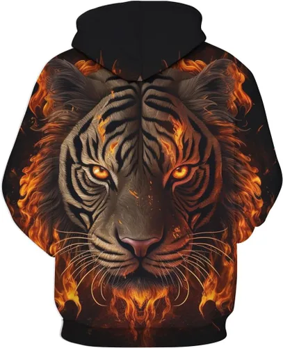 Vista 2 de Sudadera con capucha impresa en 3D con patrón de tigre para hombre, sudadera fresca de moda deportiva