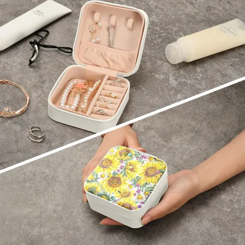 Vista 6 de ZOEO Cajas de joyería para mujeres, girasol, Acción de Gracias, niños, pequeños, organizadores de joyas para adolescentes, niñas, regalo de Navidad