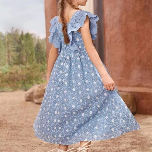 Vista 5 de Kids Toddler Baby Girls Spring Summer Print Ruffle Sleeveless Soft Princess Dress Flower Girl Dresses Infant