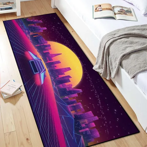 Vista 8 de Alfombra de corredor lavable de 2 x 6 pulgadas, diseño de arcade, diseño de barco espacial a la puesta de sol, retro, de los años 80, de ciencia