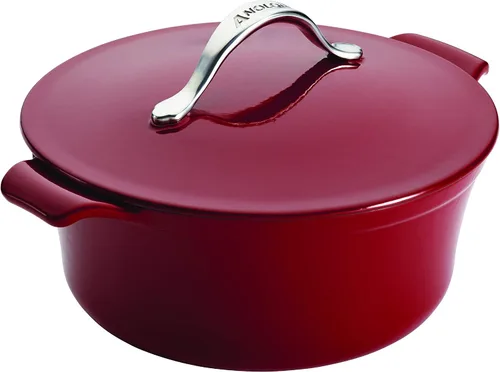 Vista 5 de Anolon Vesta - Sartén de hierro fundido con tapa, 4 cuartos de galón, color rojo pimentón rojo paprika