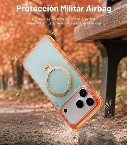 Vista 3 de TORRAS Ostand Q3 Air - Funda para iPhone 17 Pro con soporte magnético de 360°, compatible con MagSafe, probada contra caídas de grado mil, botón