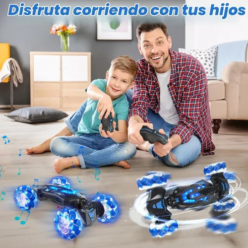 Vista 7 de Coche Acrobático RC con Sensor de Gestos, 4WD Drift Controlado a Mano con Giros de 360°, Truco de Luces y Música, Coche de Juguete es un Genial Azul