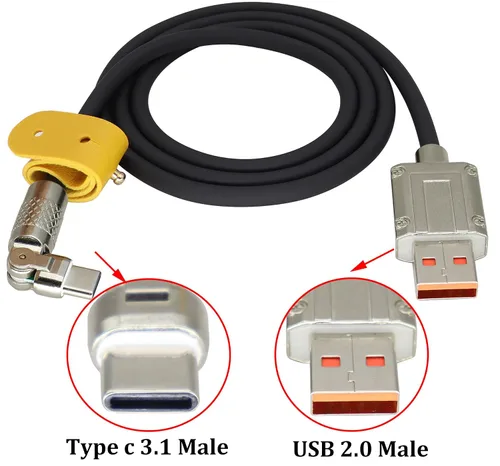 Vista 4 de Cable USB C tipo C, cable de silicona de carga rápida tipo C, macho a USB A macho, con rotación de 180°, carga rápida Ca-ble compatible con Sam-Sung