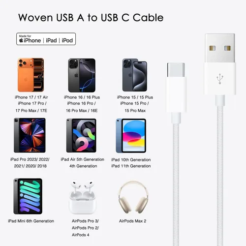 Vista 19 de Paquete de 2 cables de carga CarPlay cortos de 1.5 pies compatibles con iPhone 17/16E/16/15, 17Air, 15 16 17 Pro Max, cable de carga Plus, cable