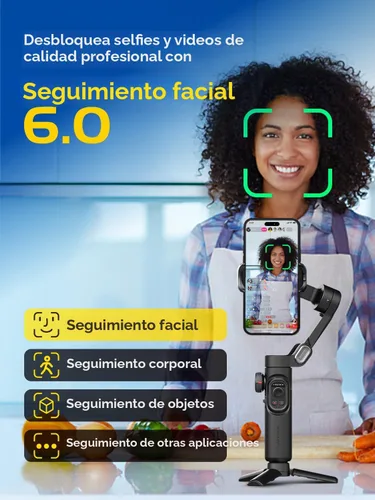 Vista 3 de AOCHUAN - Estabilizador de cardán para iPhone, smartphone con rueda de enfoque, seguimiento de cara/objeto para iPhone 16 15 Pro Max/Android