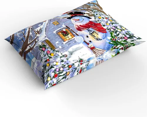 Vista 2 de Juego de funda de edredón de 3 piezas tamaño King, juego de edredón de cardenales de muñeco de nieve de Navidad con 2 fundas de almohada, funda
