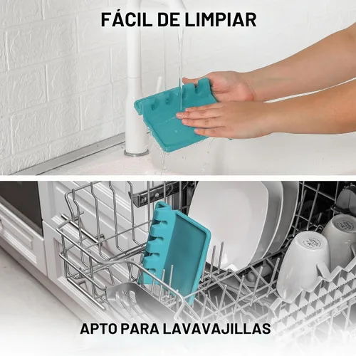 Vista 7 de Zulay Kitchen - Reposa utensilios de silicona con bandeja antigoteo para múltiples utensilios de cocina, reposacucharas sin BPA y resistente al Azul