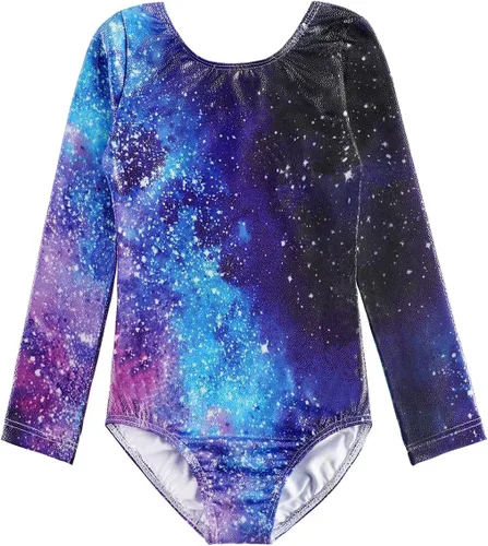 Vista 142 de HOZIY - Leotardos de manga larga para niñas, de gimnasia, para niños pequeños, trajes florales de unicornio, galaxia, arco iris, patrón de rayas