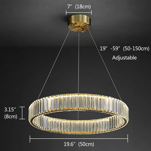 Vista 3 de Candelabros modernos de cristal con control remoto, 3000-6000 K 20 pulgadas, anillo de oro de 20 pulgadas, lámpara LED regulable de cristal redondos