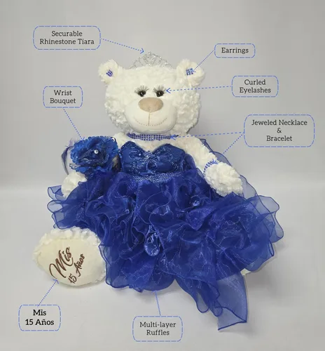 Vista 7 de KINNEX COLLECTIONS SINCE 1997 20" Quince Anos Quinceanera Last Doll Osito de peluche con vestido (pieza central) ~ ARC16831-23R (Aqua)