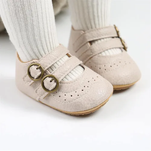 Vista 2 de Mary Jane - Zapatos planos de vestir para bebé, zapatos para recién nacidos, antideslizantes, de piel sintética, para fiesta, escuela, boda