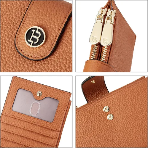 Vista 5 de BOSTANTEN Carteras de cuero para mujer, con bloqueo RFID, delgado, tarjetero con bolsillo con cremallera