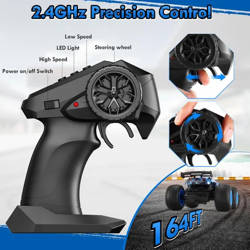 Vista 7 de Coche de control remoto, recargable 1:18 Rc, camión a control remoto todo terreno Azul