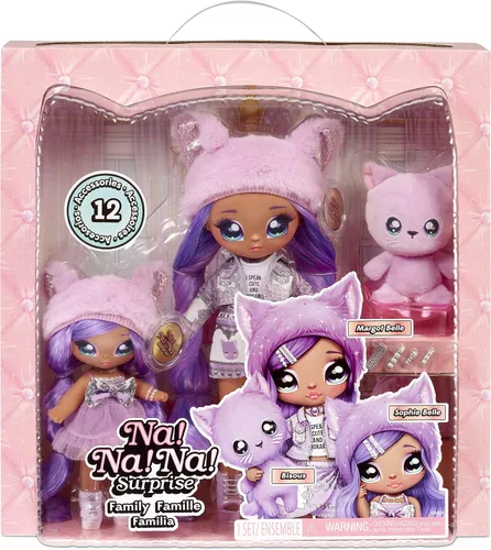 Vista 6 de Na Na Na Surprise Family Fashion Dolls Multipack - 2 muñecas, gatito para mascotas, accesorios