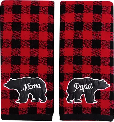 Vista 2 de St Nick Holiday Buffalo - Toallas de mano rústicas a cuadros estilo granja oso mamá papá