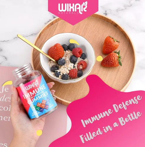 Vista 5 de WIXAR NATURALS Gomitas de apoyo inmunológico 9 en 1 con saúco, vitamina C y D, zinc, cúrcuma, jengibre, equinácea, astrágalo y musgo marino