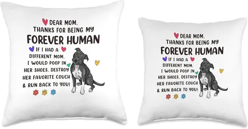 Vista 3 de Funny Pit Bull Dog Pittie Lover Gifts Dog Mom Forever Human - Divertida almohada negra Pitbull Mama para el día de la madre, 16 x 16 pulgadas