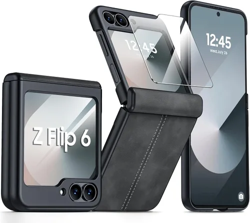 Vista 51 de para Samsung Galaxy Z Flip 7 Funda con protección de bisagras y protector de pantalla incorporado, funda de cuero mate de policarbonato ultradelgada