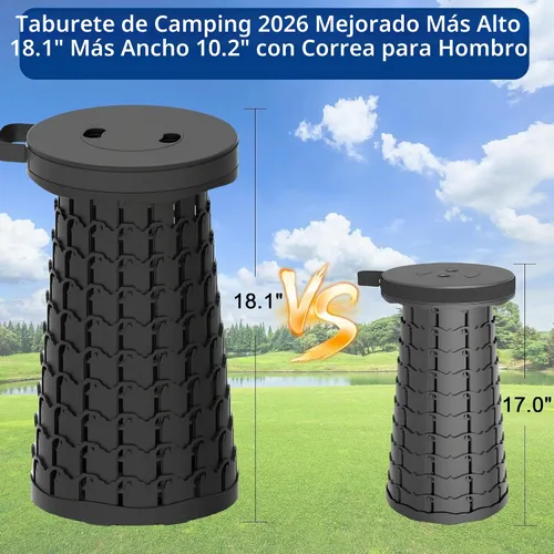Vista 5 de Taburete plegable mejorado de 18.1 pulgadas con correa ajustable, taburete plegable ligero, capacidad de carga de 600 libras, taburete de campamento