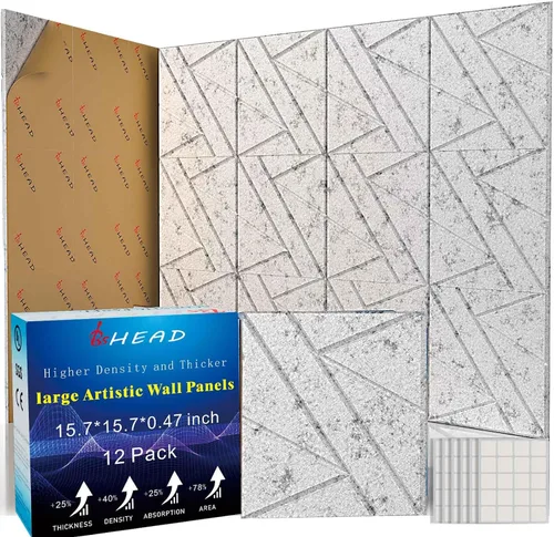 Vista 37 de Paneles Acústicos de Pared Grandes 47.2"x23.6"x1.57" Paquete de 4, Paneles de Prueba de Sonido DIY 3D con Ondas para Paredes, Paneles de Pared