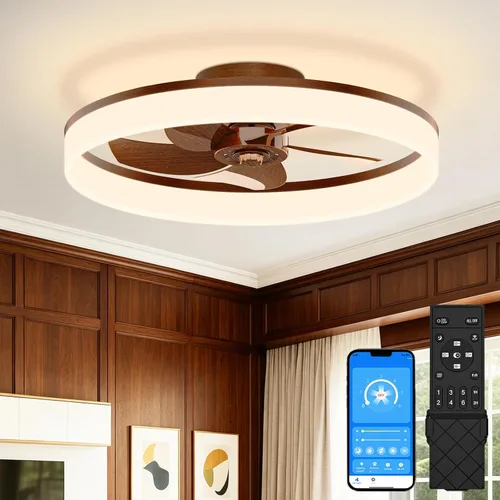 Vista 16 de VOLISUN Ventiladores de techo pequeños de 13 pulgadas con luces y control remoto, ventiladores de techo de perfil bajo con luz, luz de techo LED