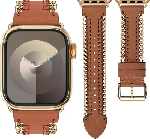 Vista 2 de WINGLE for Apple Watch Band Women 38mm 40mm 41mm 42mm 44mm 45mm 46mm 49mm Series 11 10 9 8 7 6 5 4 3 2 1 SE 3/2/1, Dressy Band Stainless Steel Chain