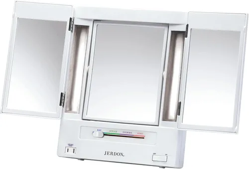 Vista 10 de Jerdon JGL10 W Euro Espejo de 3 paneles iluminado con aumento de 5X, 4 configuraciones de luces, acabado blanco
