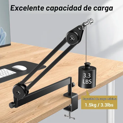 Vista 4 de TONOR Brazo de Micrófono Boom, Brazo de Micrófono de Bajo Perfil, Soporte de Micrófono Completamente Ajustable con Abrazadera de Montaje