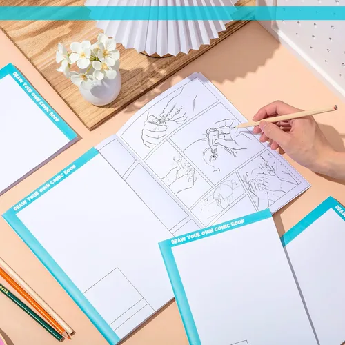 Vista 6 de Harloon 3 piezas de cómics en blanco de 6.6 x 10 pulgadas con paneles, dibuja tú mismo, plantillas de dibujos de cómics, diseños variados, diseños