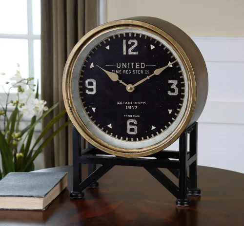 Vista 5 de Uttermost Reloj de mesa Shyam Vintage Brass de 16" de alto