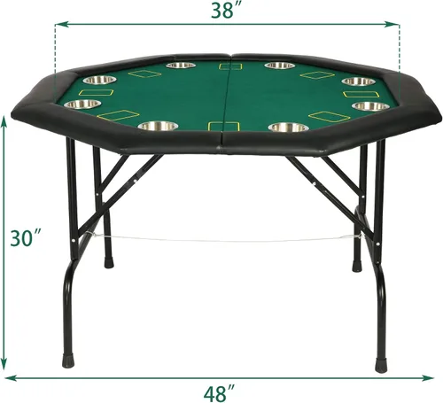 Vista 6 de Mesa plegable de póquer de casino - Mesa de juego Texas Hold'em de 48 pulgadas con portavasos de acero inoxidable