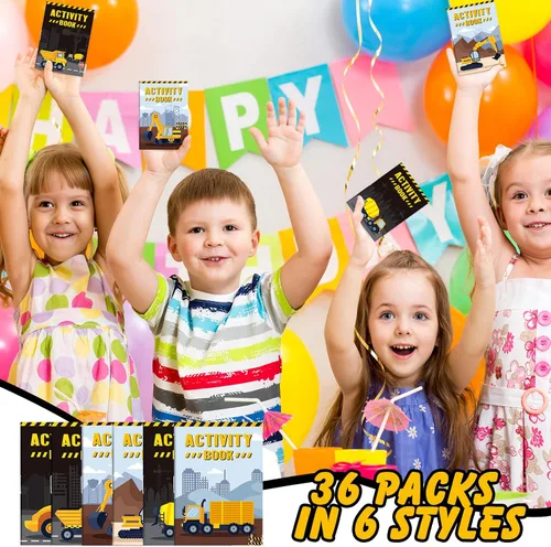 Vista 7 de Sinmoe Juego de 36 libros de actividades para fiestas infantiles, incluye camiones de construcción: camiones volquete, excavadoras, grúas, tractores