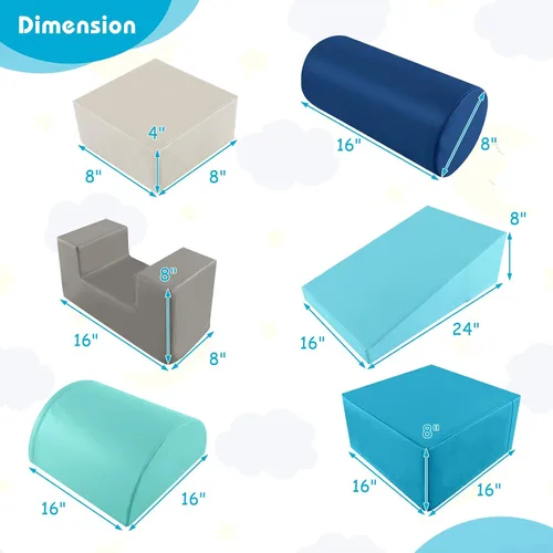 Vista 8 de Costzon Juego de escalada y gateo para niños pequeños, 6 piezas con cubierta de poliuretano para gatear, escalar y caminar, bloques de escalada