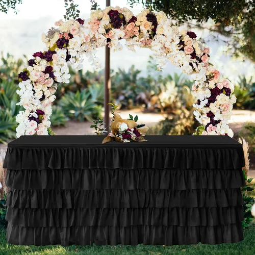 Vista 3 de Falda de Mesa de Tul Negro de 6 pies Falda de Mesa Tutú Para Mesa Rectangular Decoraciones de Fiesta de Cumpleaños Baby Shower Fiestas de Niñas