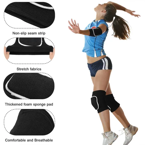 Vista 5 de Sosation Juego de 2 Coderas de Voleibol y Mangas para Rodilla y Brazo con Almohadilla de Protección, Accesorios Esenciales de Voleibol con Alta