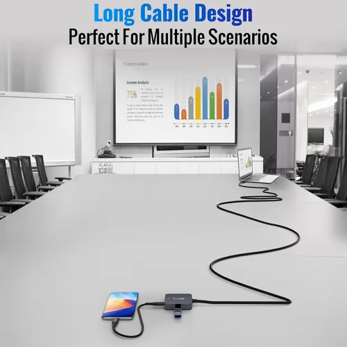 Vista 5 de Cable de extensión USB mejorado de 15 pies con 4 puertos (2 A + 2 C), cable extensor USB 3.0 tipo A, hub divisor Y, macho tipo A a hembra + cable
